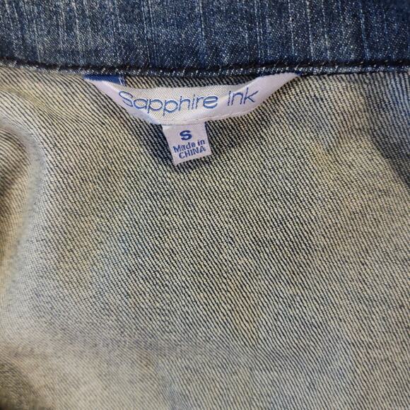 Sapphire Ink Blue Denim Cross Studded distressed Vintage Jean Vest Size S. - Picture 3 of 7